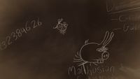 a blackboard with writing on it and a drawing of a rabbit on it