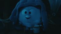 a blue stuffed animal wearing a blue hoodie