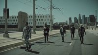 a group of young men walking down a street