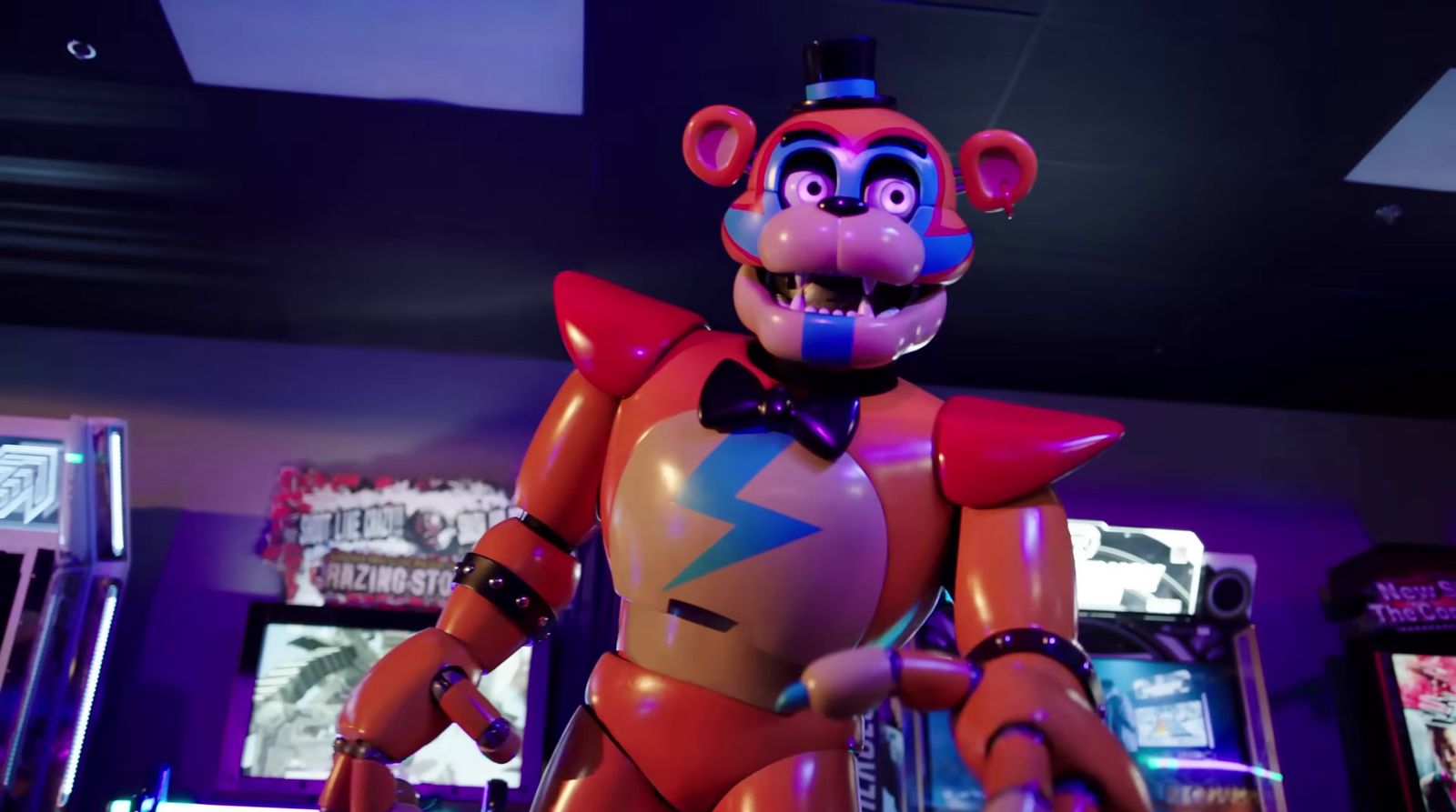 a cartoon character standing in front of some slot machines