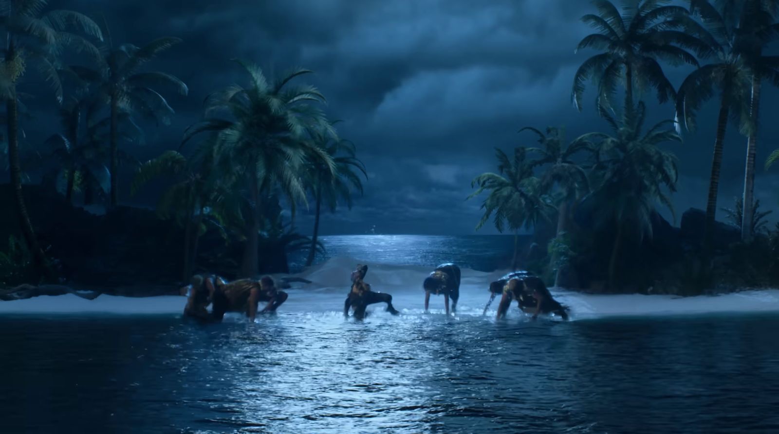 a group of people standing in a body of water