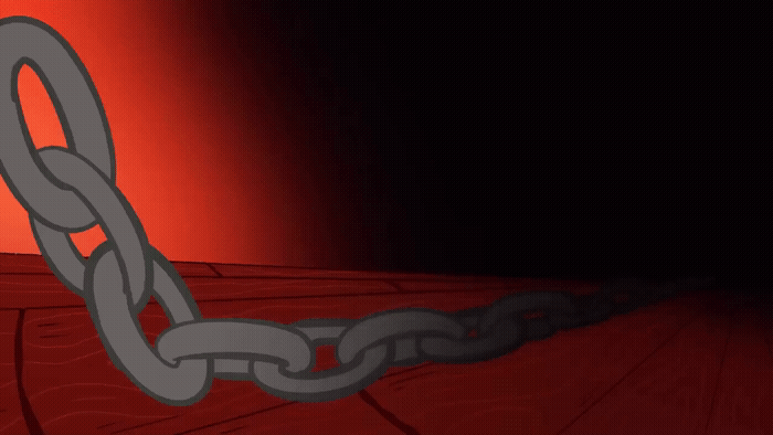 a large metal chain with a red background