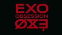 a red exo logo on a black background