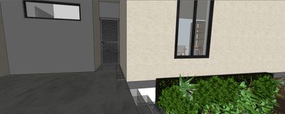 a 3d rendering of a house with plants growing on the side of the house