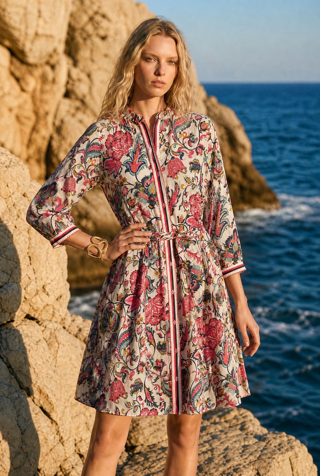 a woman standing on a rock near the ocean