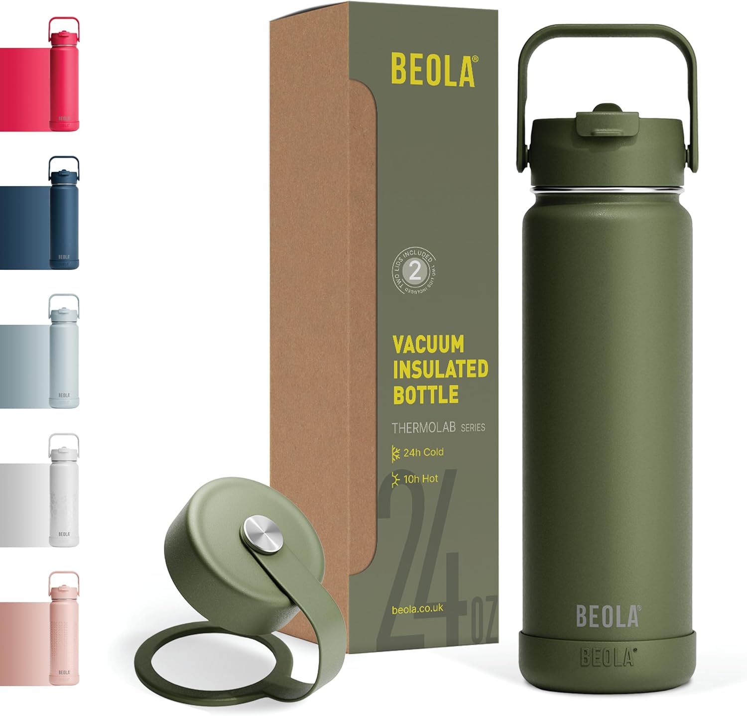 a water bottle with a lid and a box next to it