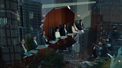 a group of people sitting around a conference table