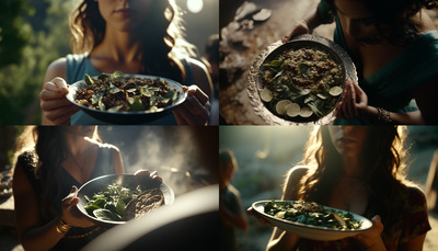 a woman holding a plate of food in her hands