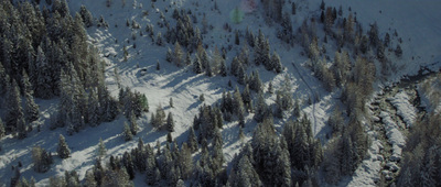 an aerial view of a snow covered ski slope