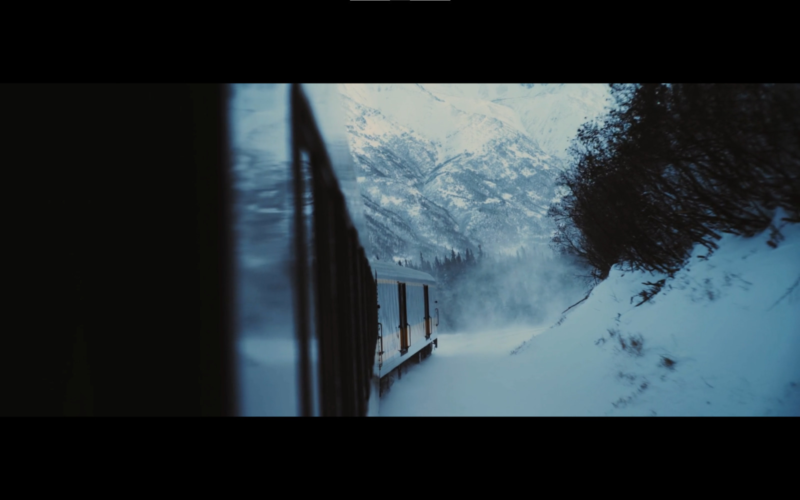 a train traveling through a snow covered forest