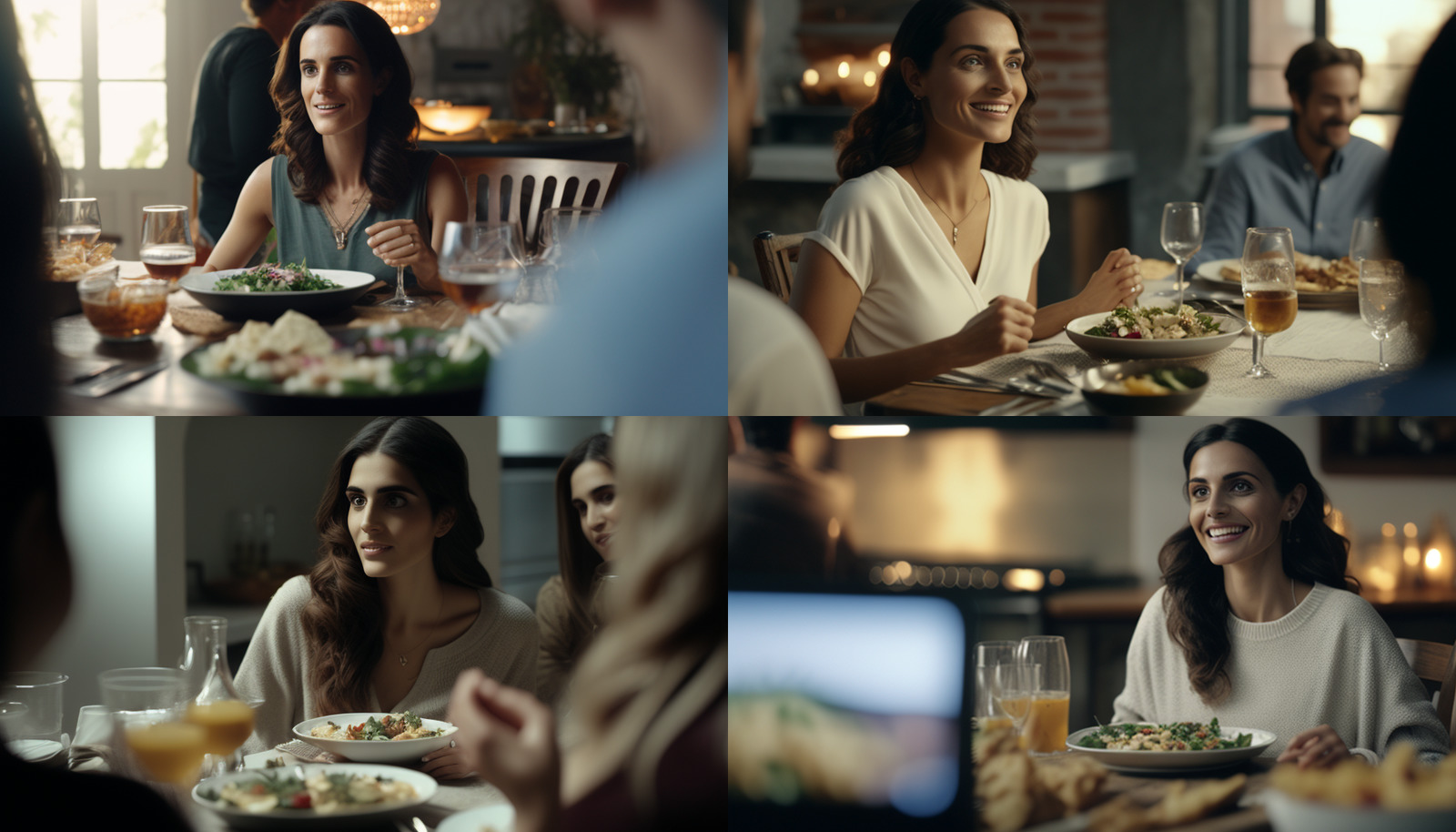 a group of people sitting around a table eating food