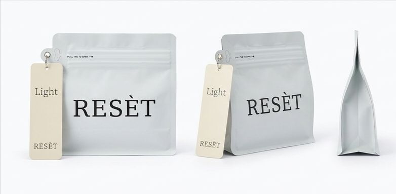 a couple of bags of food sitting next to each other