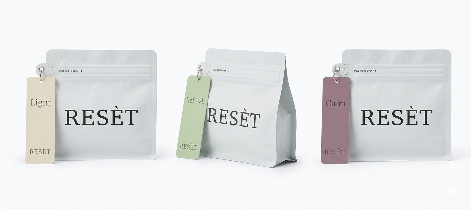 three bags of coffee sitting next to each other