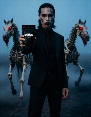 a man in a suit holding up a cell phone