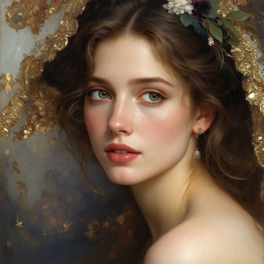 a painting of a woman with a flower in her hair