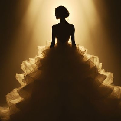 a silhouette of a woman in a ball gown