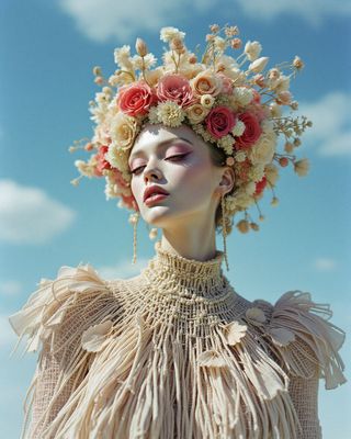 a woman with a flower crown on her head