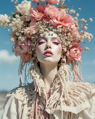 a woman with flowers in her hair