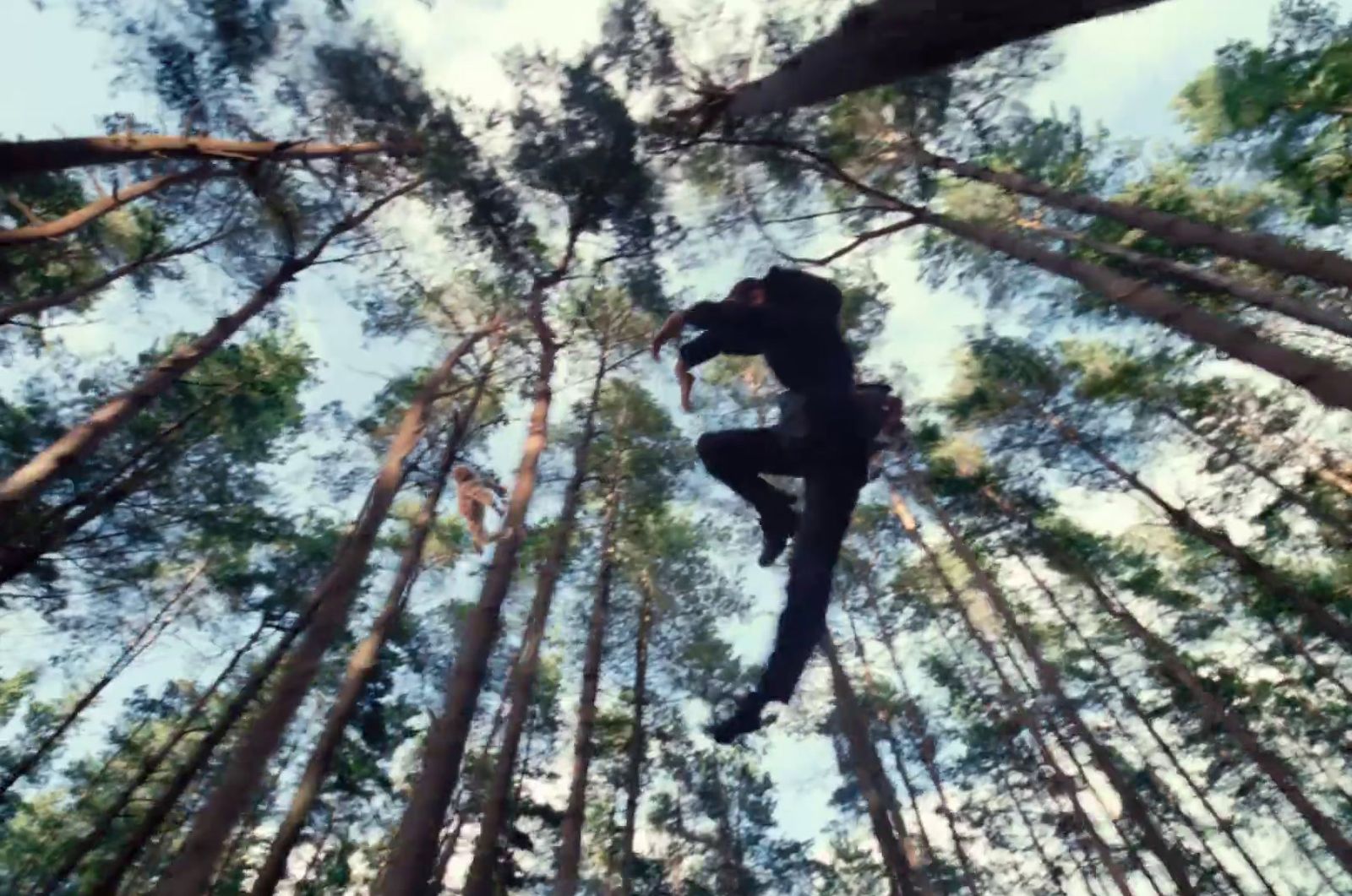 a man standing in the middle of a forest