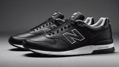 a pair of new balance shoes on a gray background