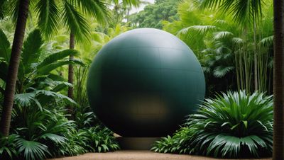 a large green ball sitting in the middle of a lush green forest