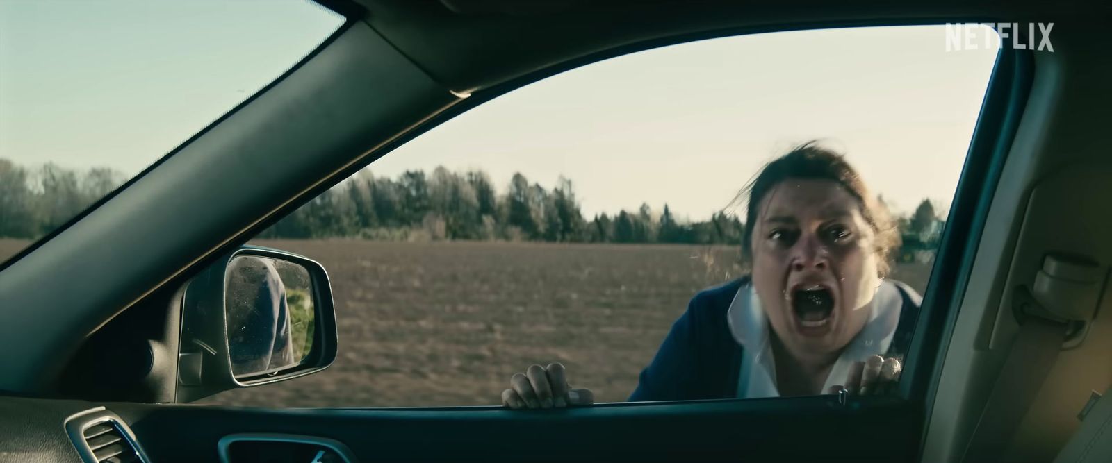 a woman sticking her head out of a car window