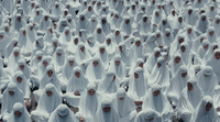 a large group of people dressed in white