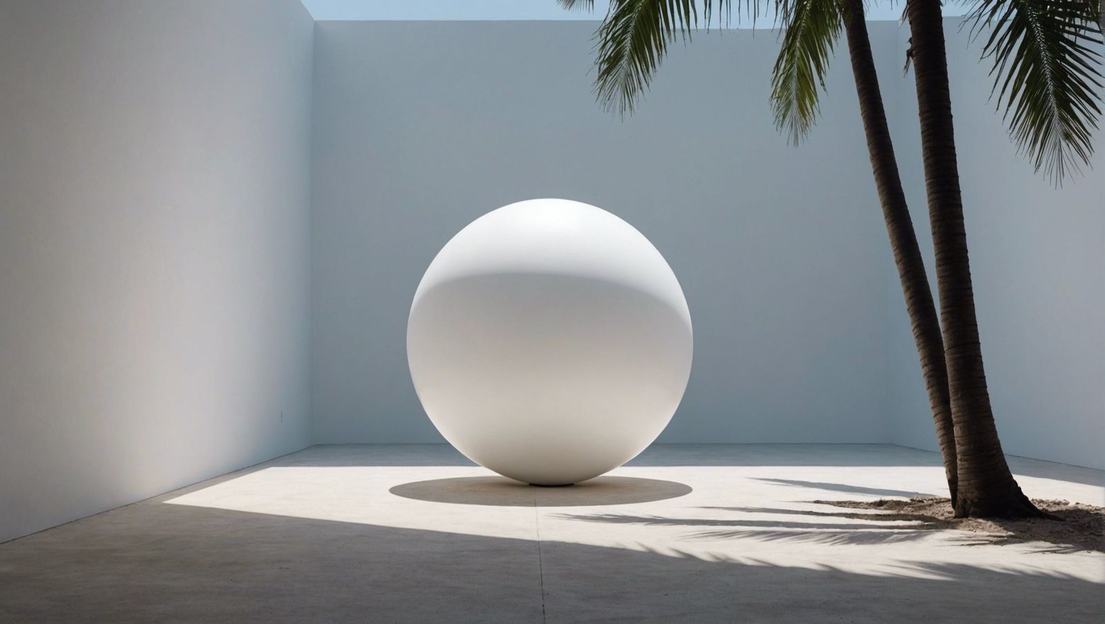 a large white ball sitting next to a palm tree