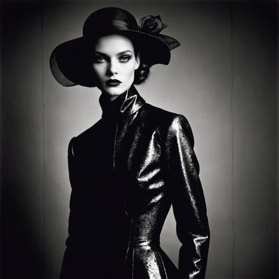 a black and white photo of a woman wearing a hat