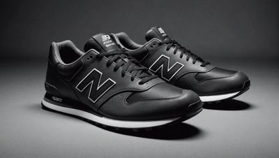 a pair of new balance shoes on a black background