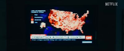 a television screen showing a map of the united states