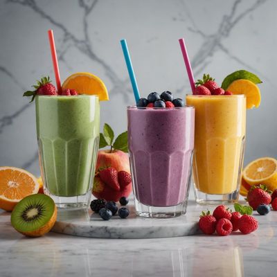 a table topped with three glasses filled with smoothies