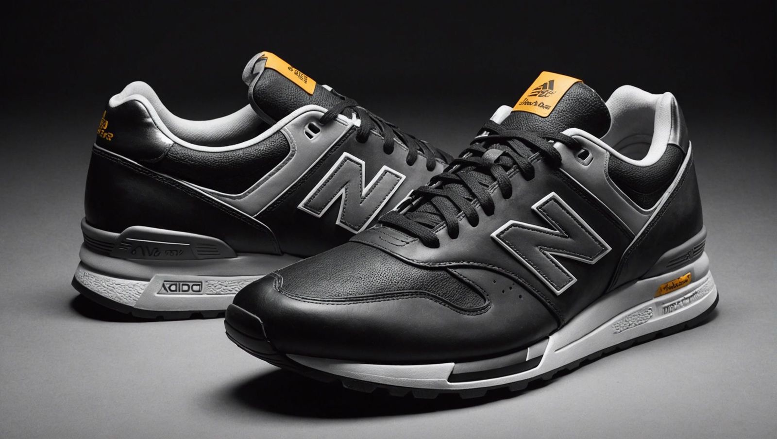 a pair of new balance shoes on a black background