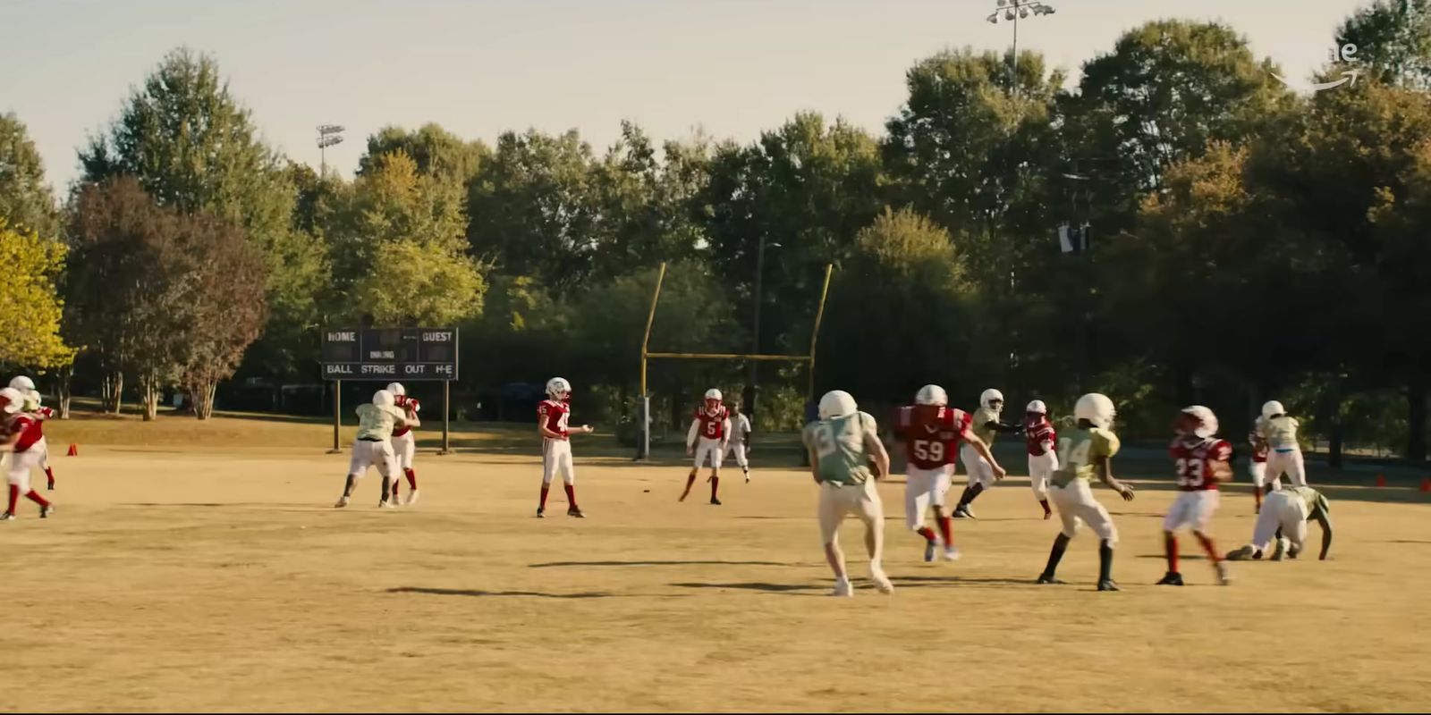 a group of young men playing a game of football