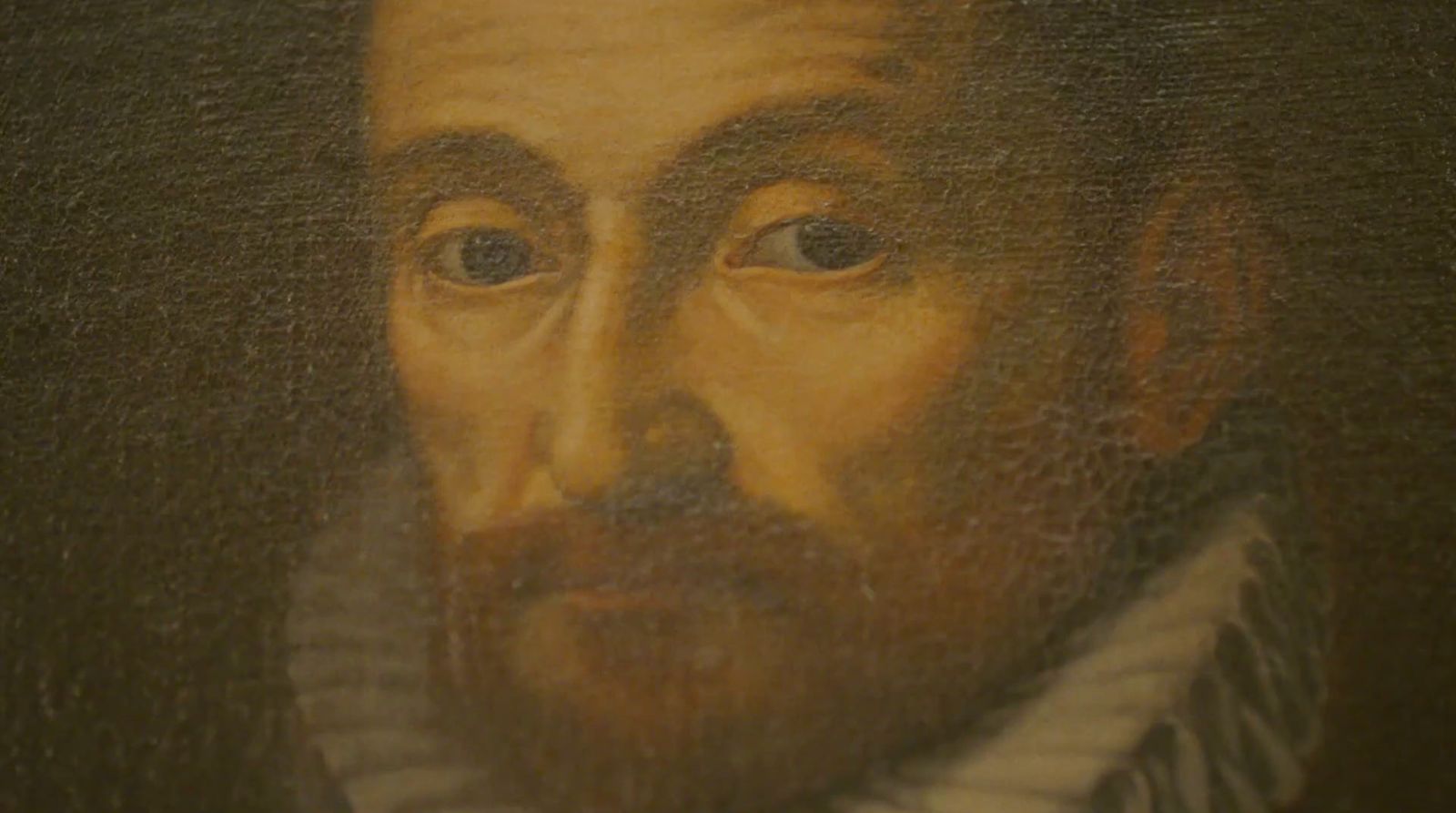 a close up of a painting of a man with a beard