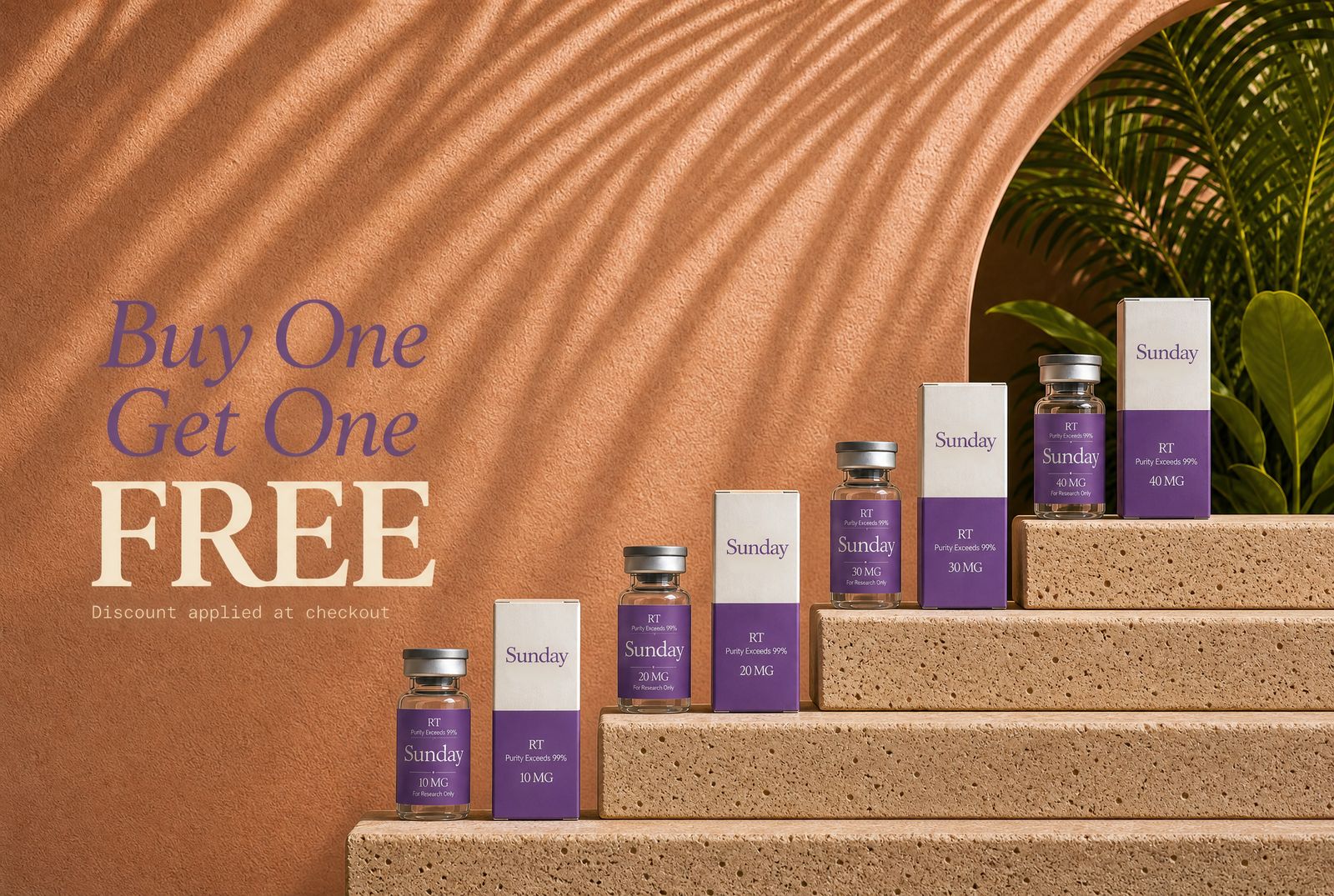 a group of bottles of lavender sitting on top of a set of steps