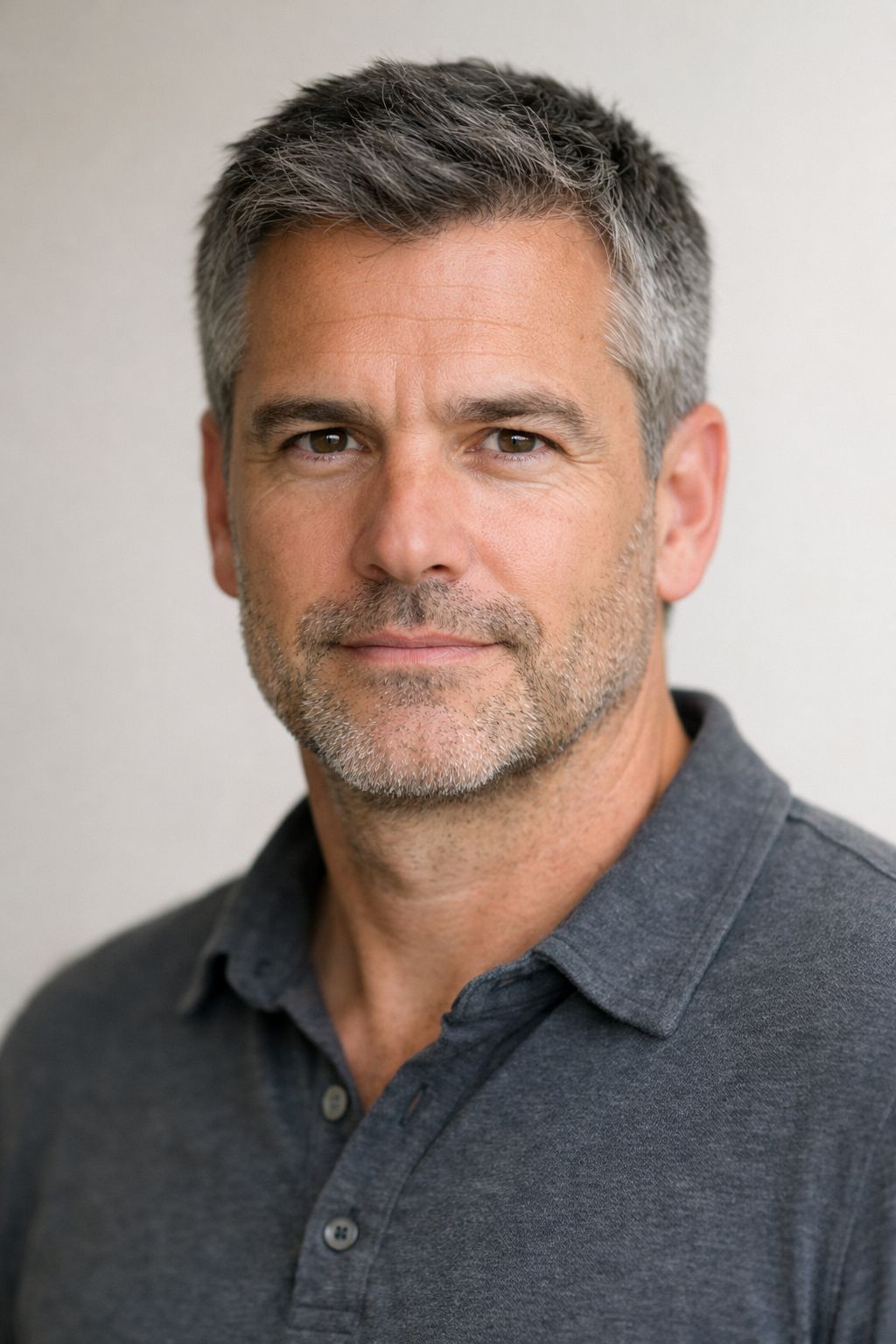 a close up of a person wearing a polo shirt