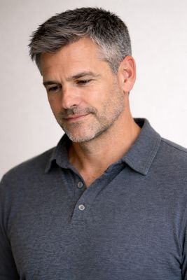 a man with grey hair and a blue shirt