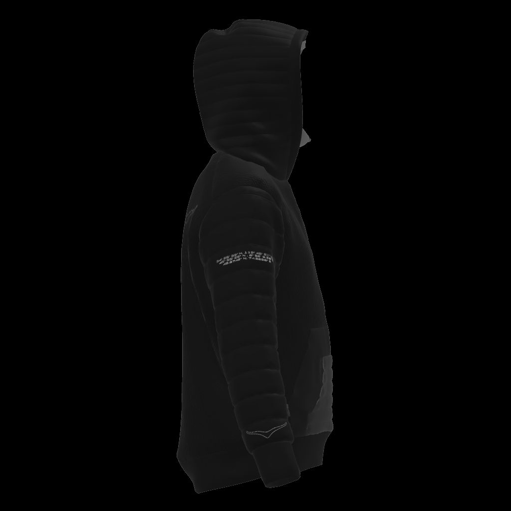 a black hoodie with a white logo on it