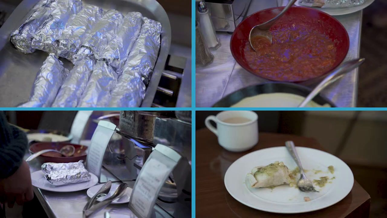 a collage of photos of food being prepared