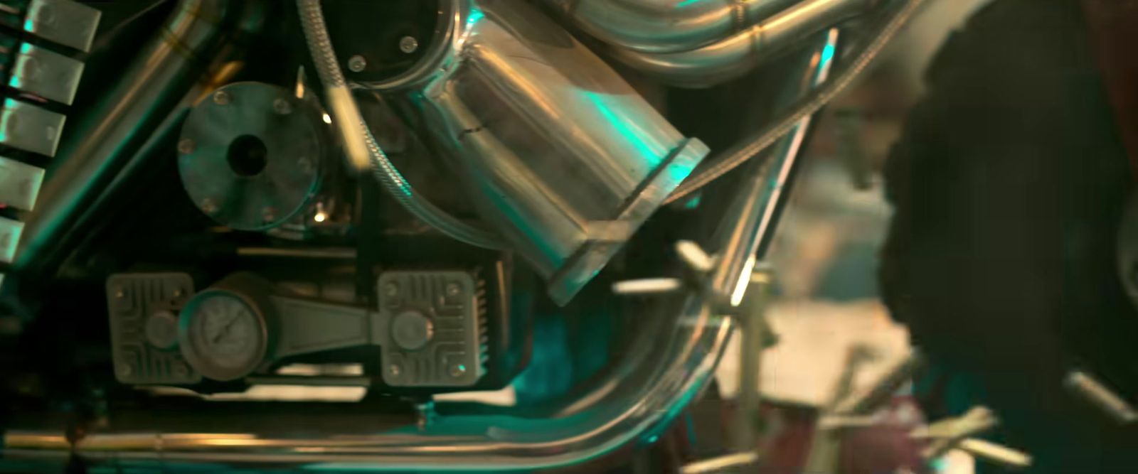 a close up view of a motorcycle engine