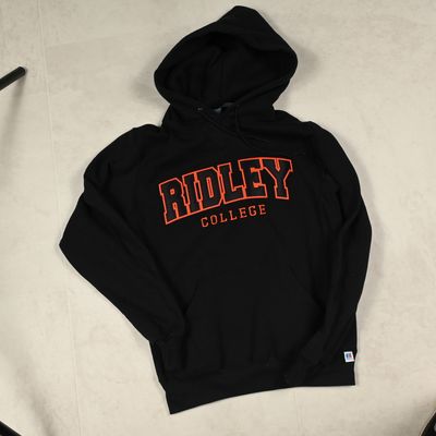 a black hoodie with the words ridley college on it