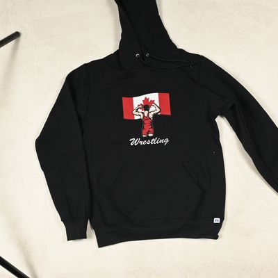 a black hoodie with a canadian flag on it