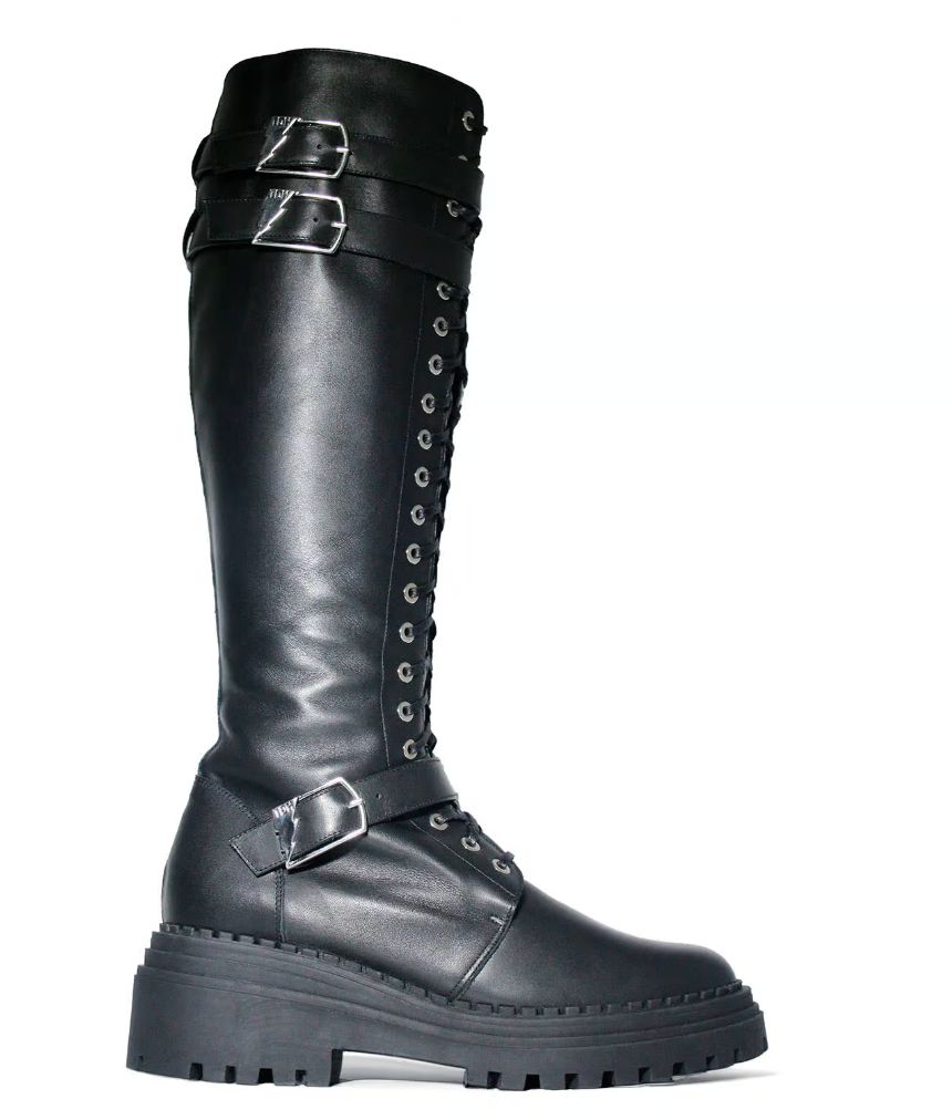 a pair of black boots with buckles and straps