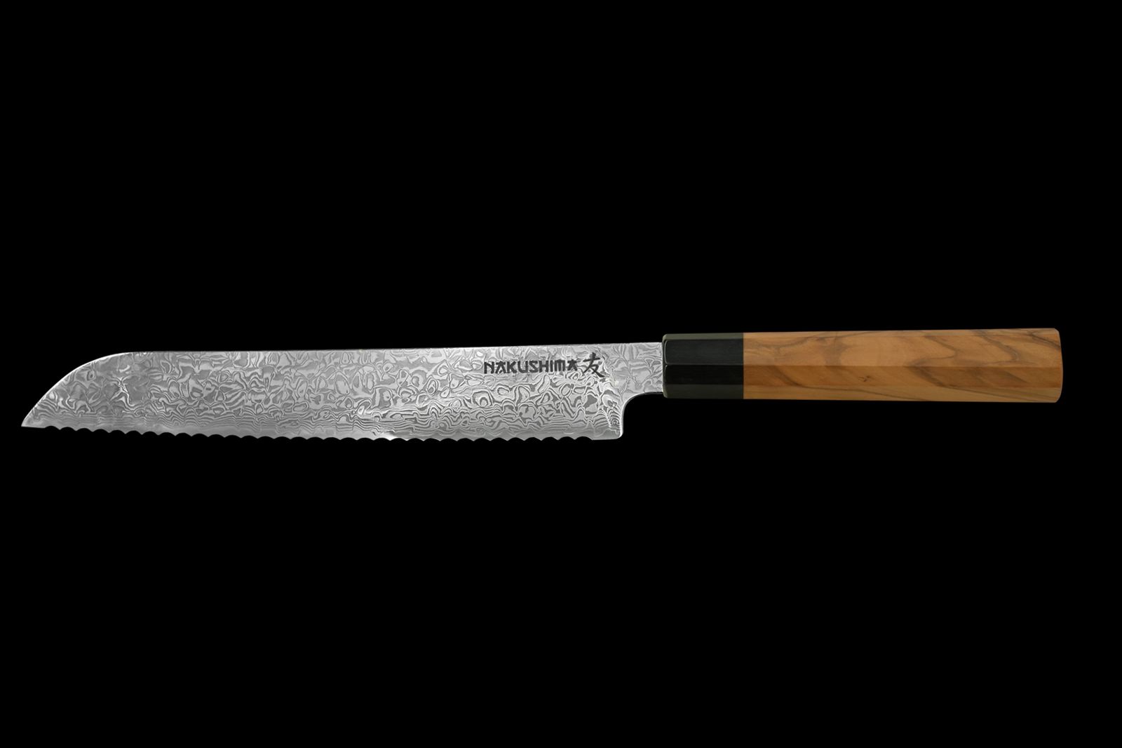 a large knife with a wooden handle on a black background