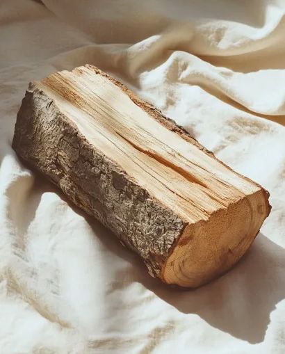 a piece of wood sitting on top of a white sheet