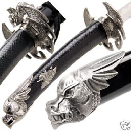 two different types of swords with skulls on them