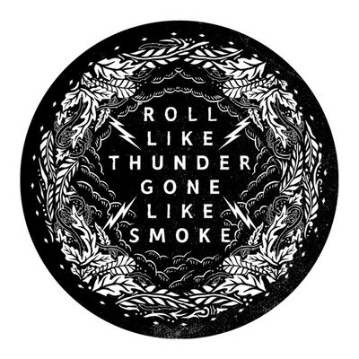 a black and white drawing of a circle with the words roll like thunder gone like