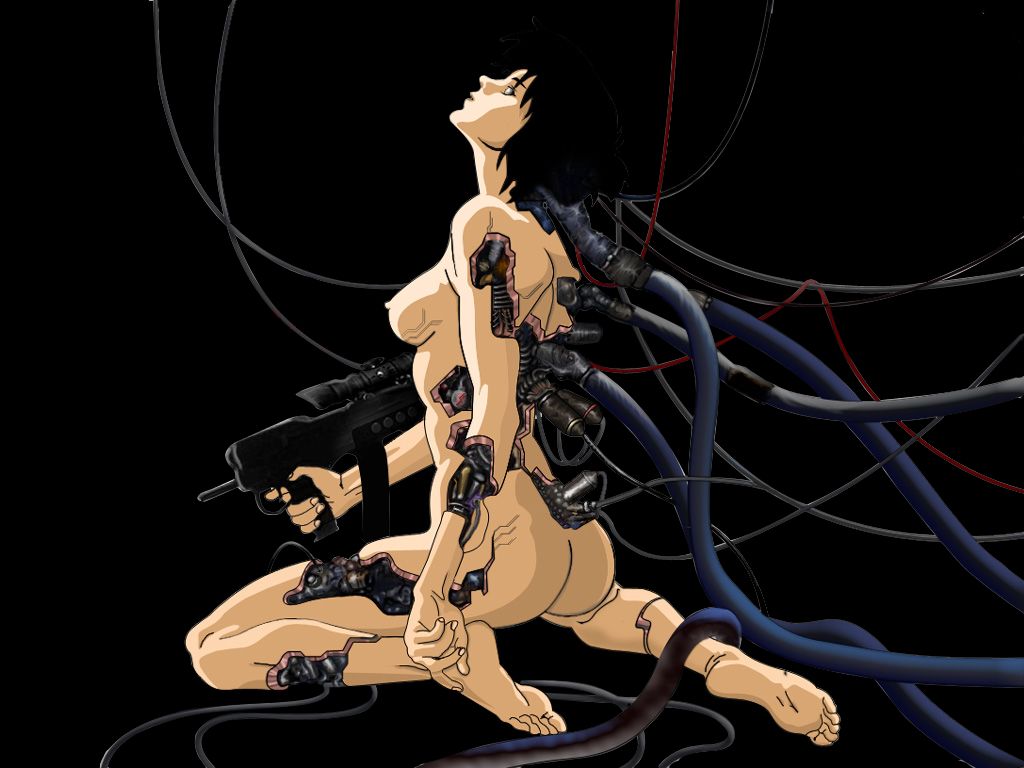 a woman with a gun in her hand is surrounded by wires