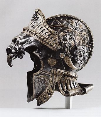 a helmet with an eagle on the top of it